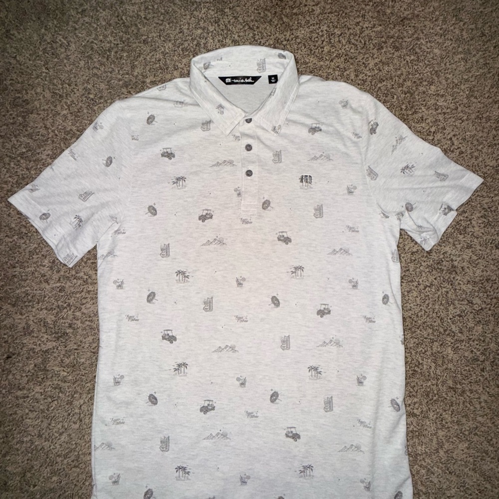 Travis Matthew Polo Shirt Mens Medium Gray Golf Casual All Over Print - Picture 3 of 8
